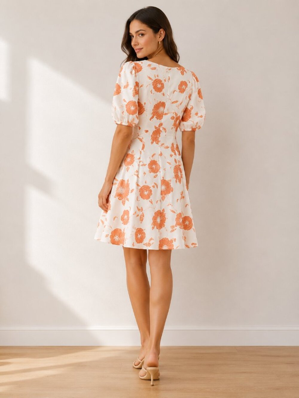 Lena White and Orange Short Sleeve Summer Floral Dress A Line Size Small NWT - Picture 2 of 13